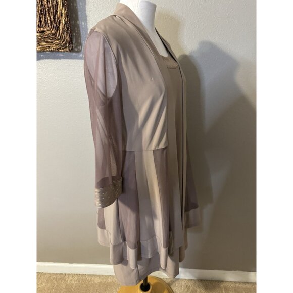 R & M RICHARDS PM Taupe Brown Jacket Dress Shimmer Wedding Party Cruise NEW - Picture 7 of 16